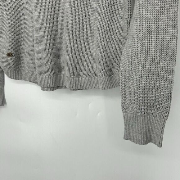 LRL Lauren Ralph Lauren Gray Waffle Knit Sweater Top Funnel Neck Drawstring Sz M - Picture 4 of 10